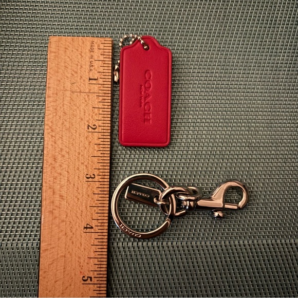 Coach Silver Toned Split Key Ring and Dog Leash Clip with Red Leather Hang Tag - Picture 12 of 16